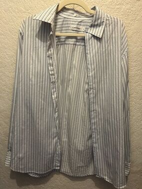 Calvin Klein Blue and White Vertical Stripe Dress Shirt